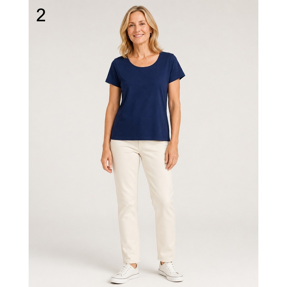 Kim Rogers Tee T-Shirt Womens Large Petite PL Blue Cotton Short Sleeve